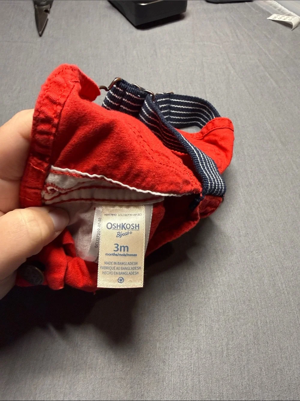 OshKosh B'gosh Red Short Overalls with Navy Striped Straps